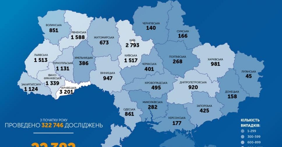 +477 за добу: кількість виявлених в Україні випадків коронавірусу сягла 22382