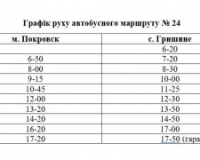 График движения автобуса №24 (Покровск – Гришино)