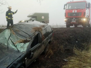 У Добропіллі рятувальники витягли автомобіль, який перекинувся у кювет