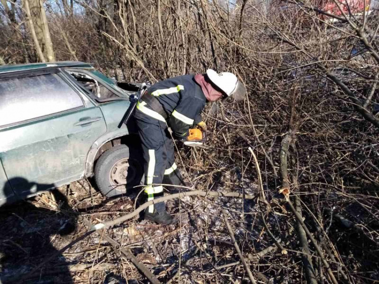 У Покровському районі рятувальники вилучали застряглу між дерев автівку